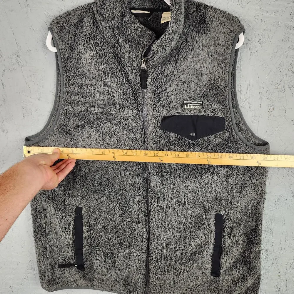 LL Bean Vest Mens Large Gray Fleece Sherpa Full Zip Outdoor Pockets Hiking Logo